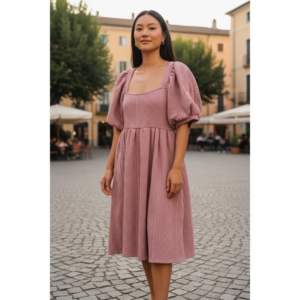 Pink Listicle Dress with Quilted Pattern Size Large - Picture 6 of 6